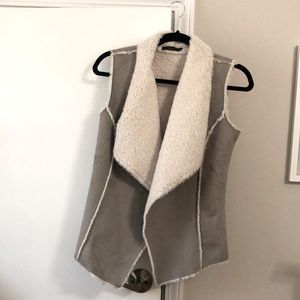 Tan/grey suede and fur vest